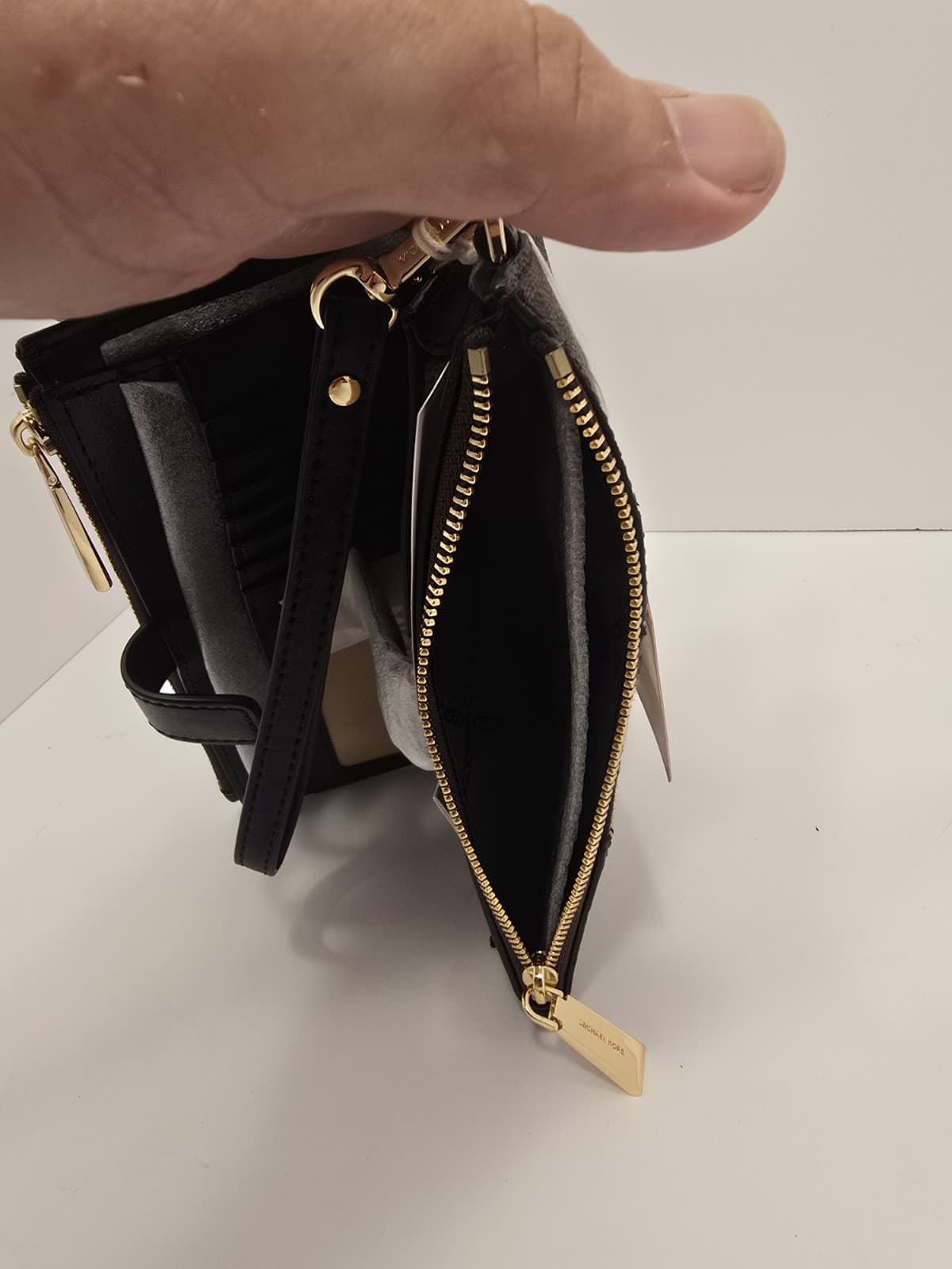 MICHAEL KORS Jet Set Double Zip Phone Wristlet Striped Pony Hair Brown MK Print - Thumbnail 8