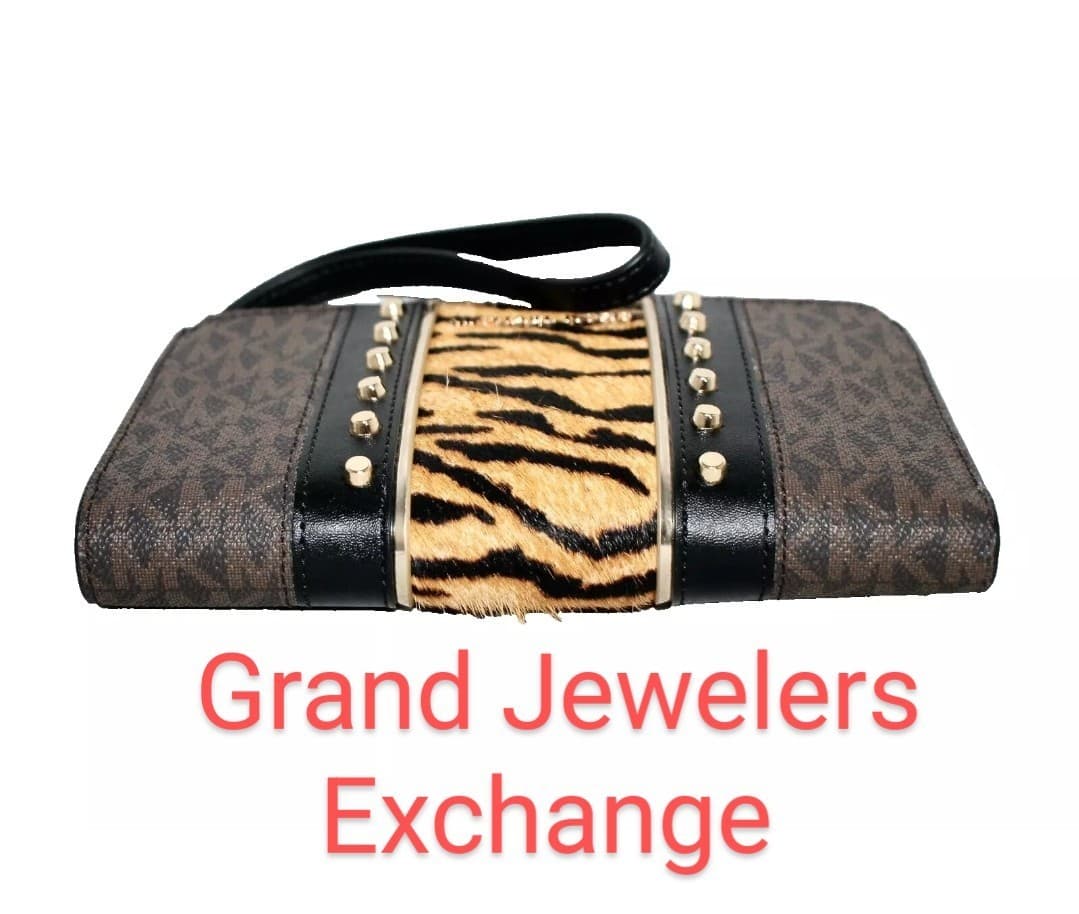 MICHAEL KORS Jet Set Double Zip Phone Wristlet Striped Pony Hair Brown MK Print - Thumbnail 10