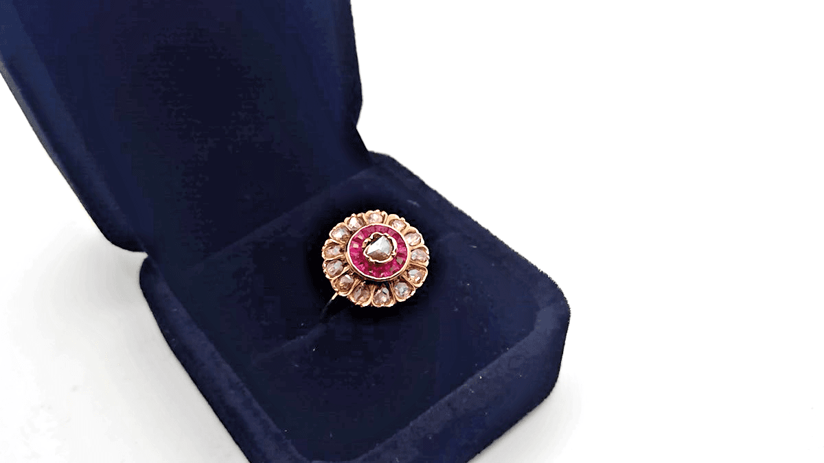 Vintage Ruby Unisex Stone & Diamond Ring 13 Diamonds 1.53 Carat T.W. (GJE003211) - Thumbnail 4
