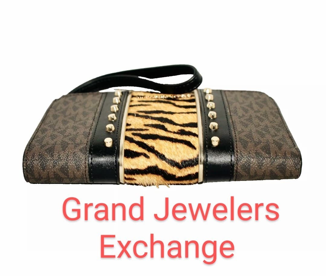 MICHAEL KORS Jet Set Double Zip Phone Wristlet Striped Pony Hair Brown MK Print - Thumbnail 21