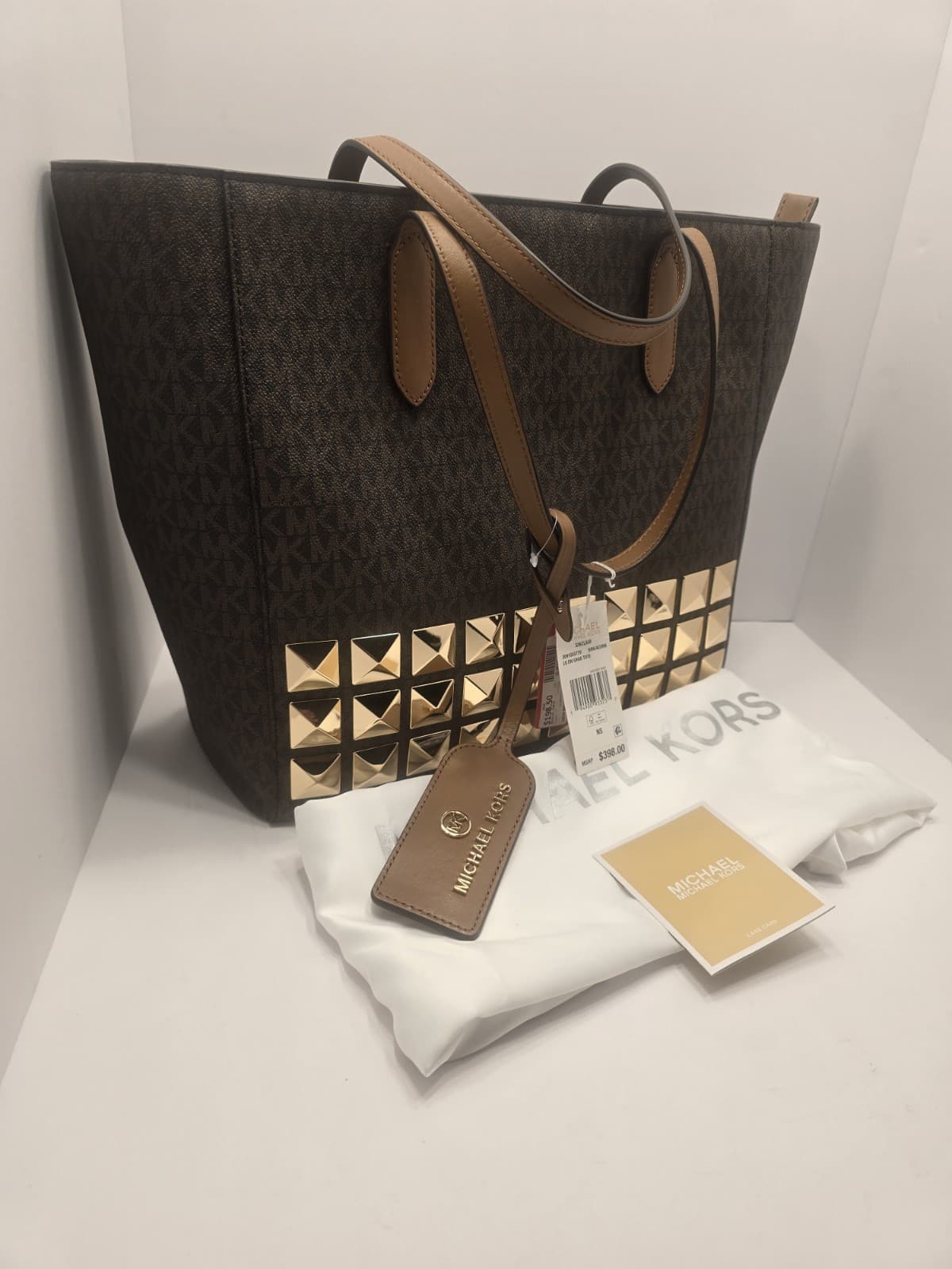 NEW MICHAEL Kors Sinclair Large Studded Logo Tote Brown/Acorn MSRP $398 - Thumbnail 2