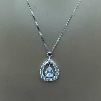 GOLD COAST Synthetic Quartz Stone Necklace 925 Silver 4.8g (I-200) - Image 1