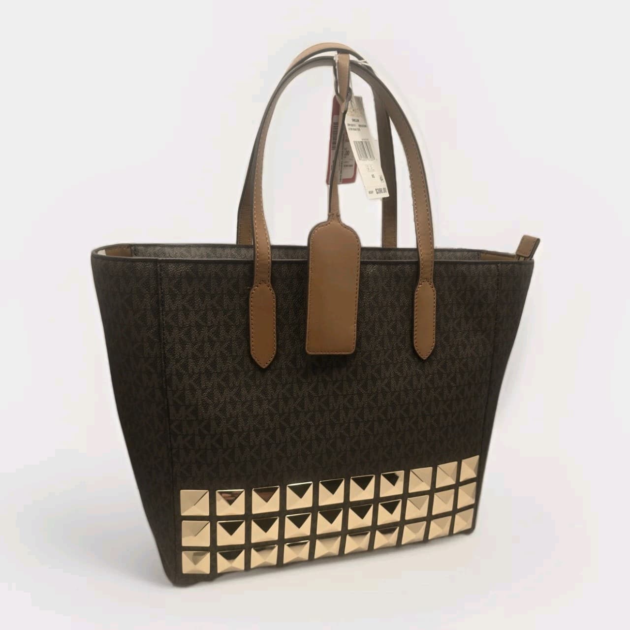 NEW MICHAEL Kors Sinclair Large Studded Logo Tote Brown/Acorn MSRP $398 - Thumbnail 5