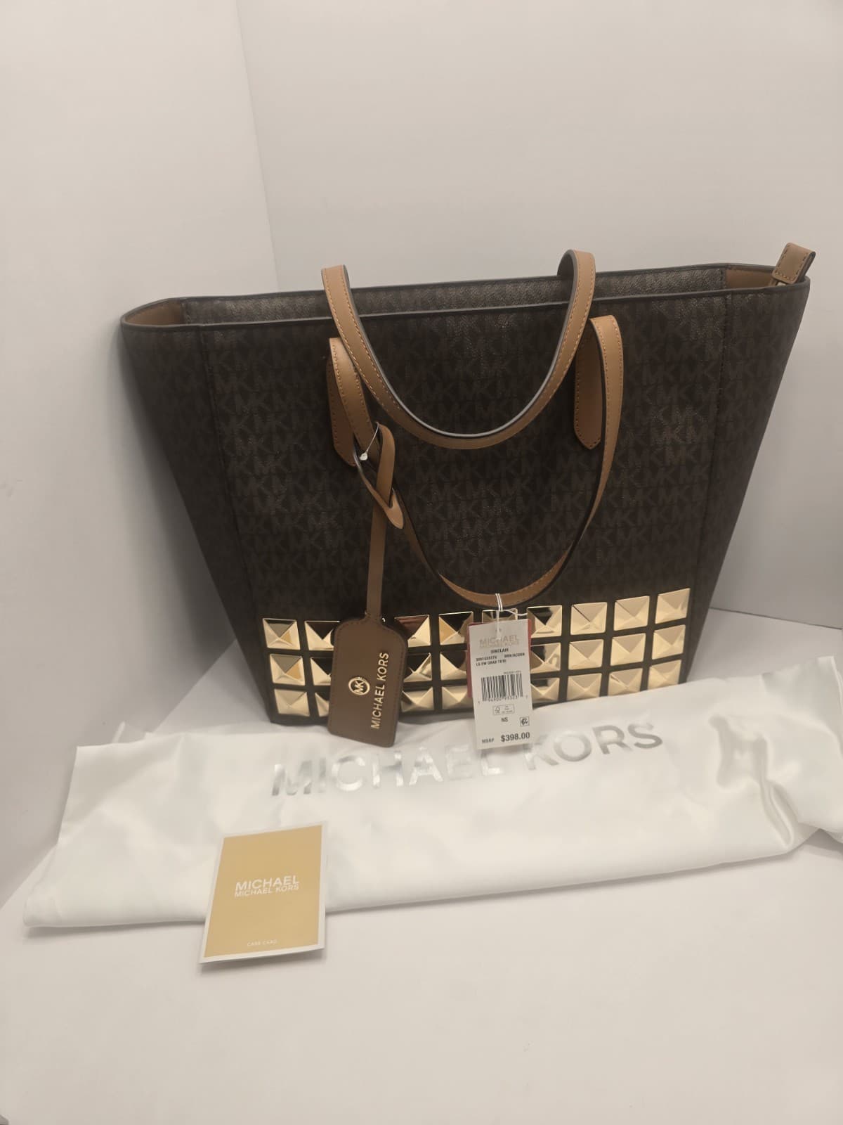 NEW MICHAEL Kors Sinclair Large Studded Logo Tote Brown/Acorn MSRP $398 - Thumbnail 19