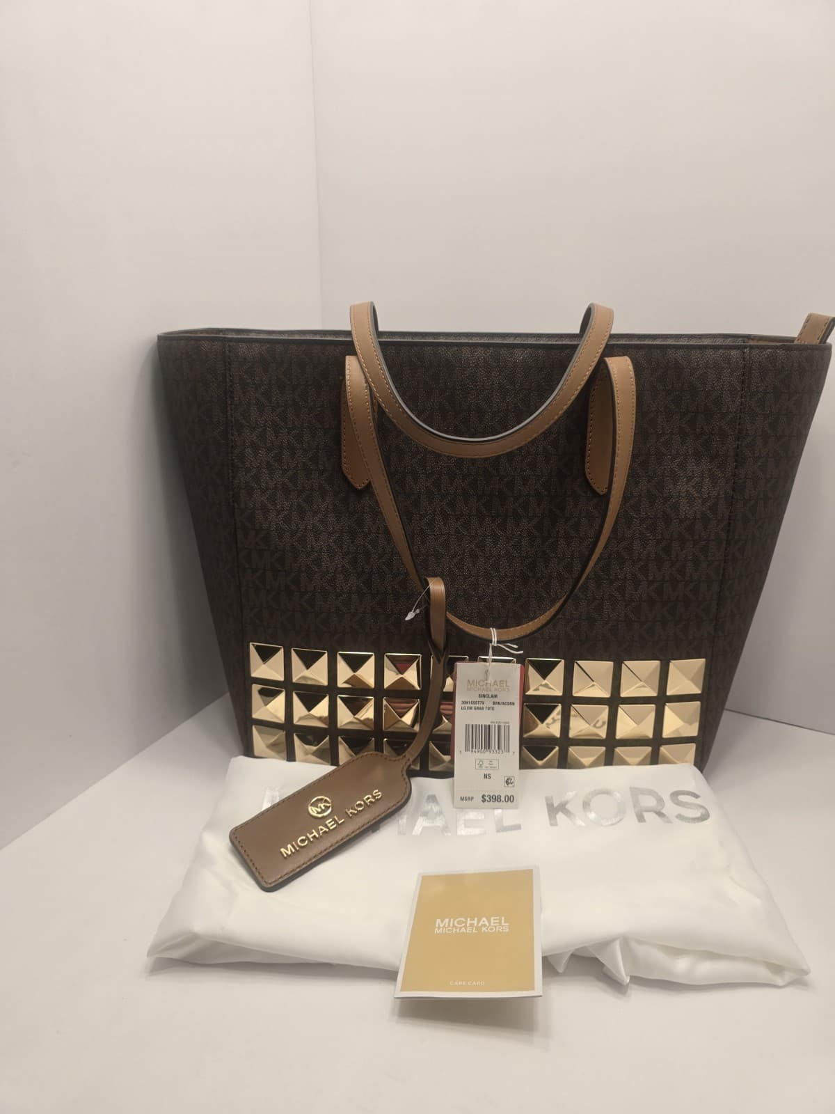 NEW MICHAEL Kors Sinclair Large Studded Logo Tote Brown/Acorn MSRP $398 - Thumbnail 20