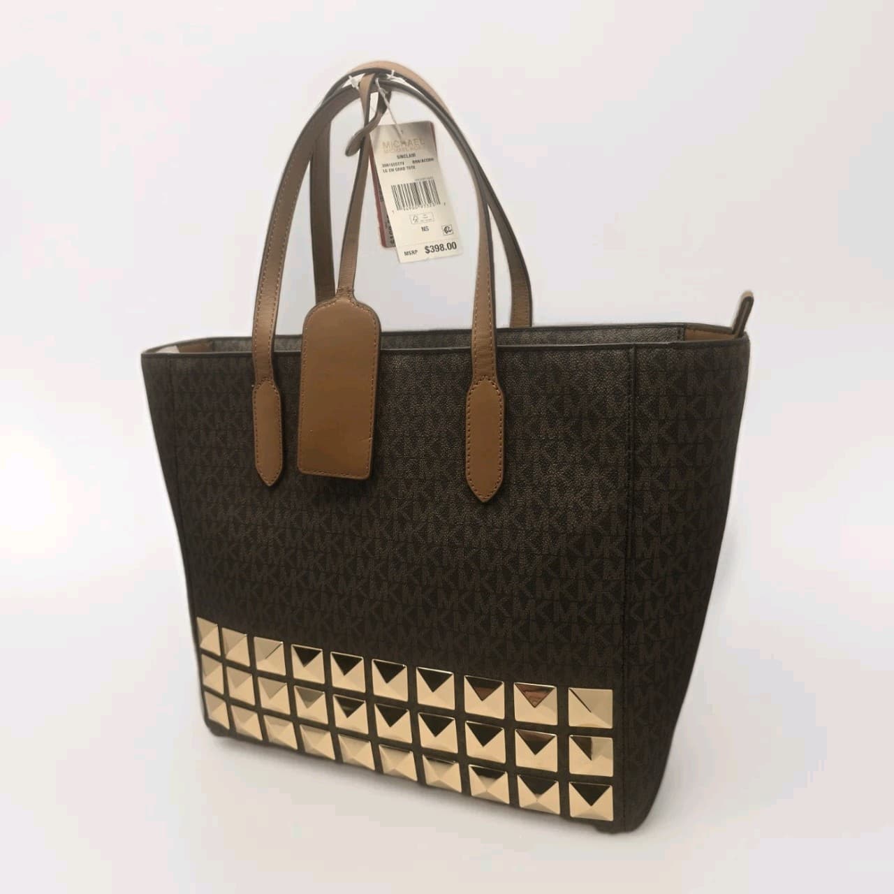 NEW MICHAEL Kors Sinclair Large Studded Logo Tote Brown/Acorn MSRP $398 - Thumbnail 6