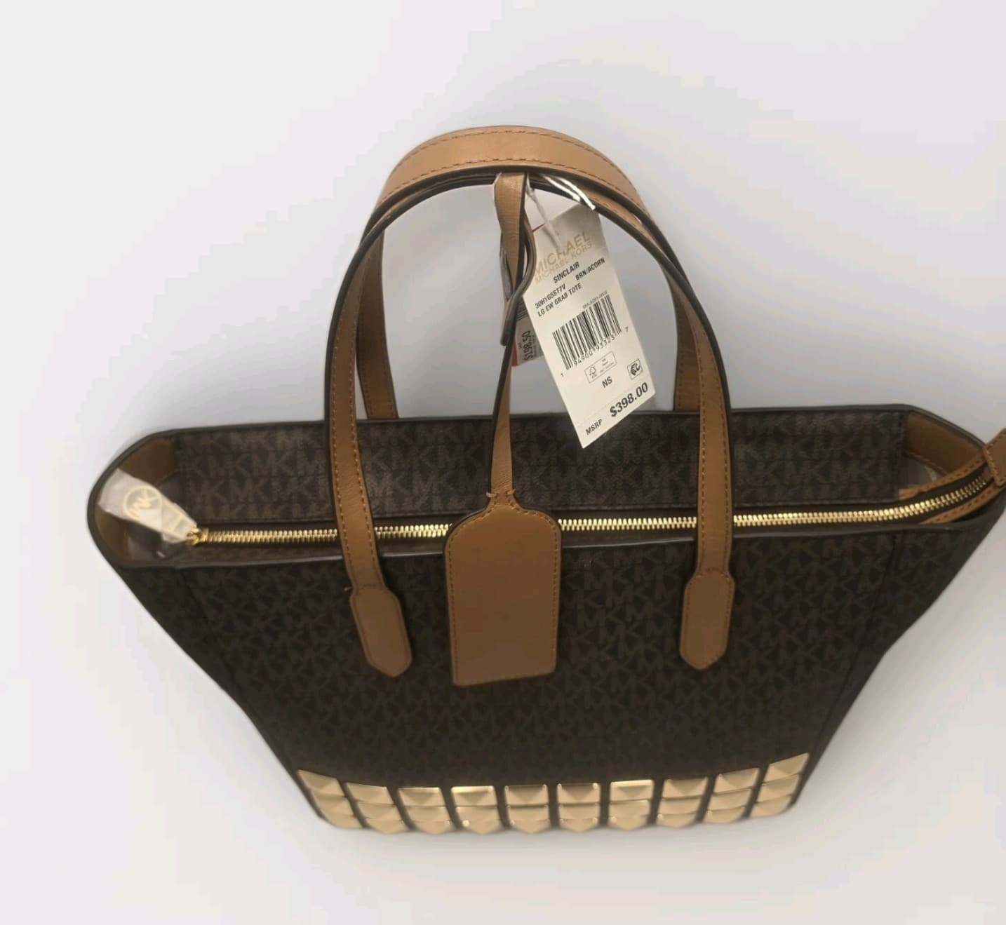 NEW MICHAEL Kors Sinclair Large Studded Logo Tote Brown/Acorn MSRP $398 - Thumbnail 4