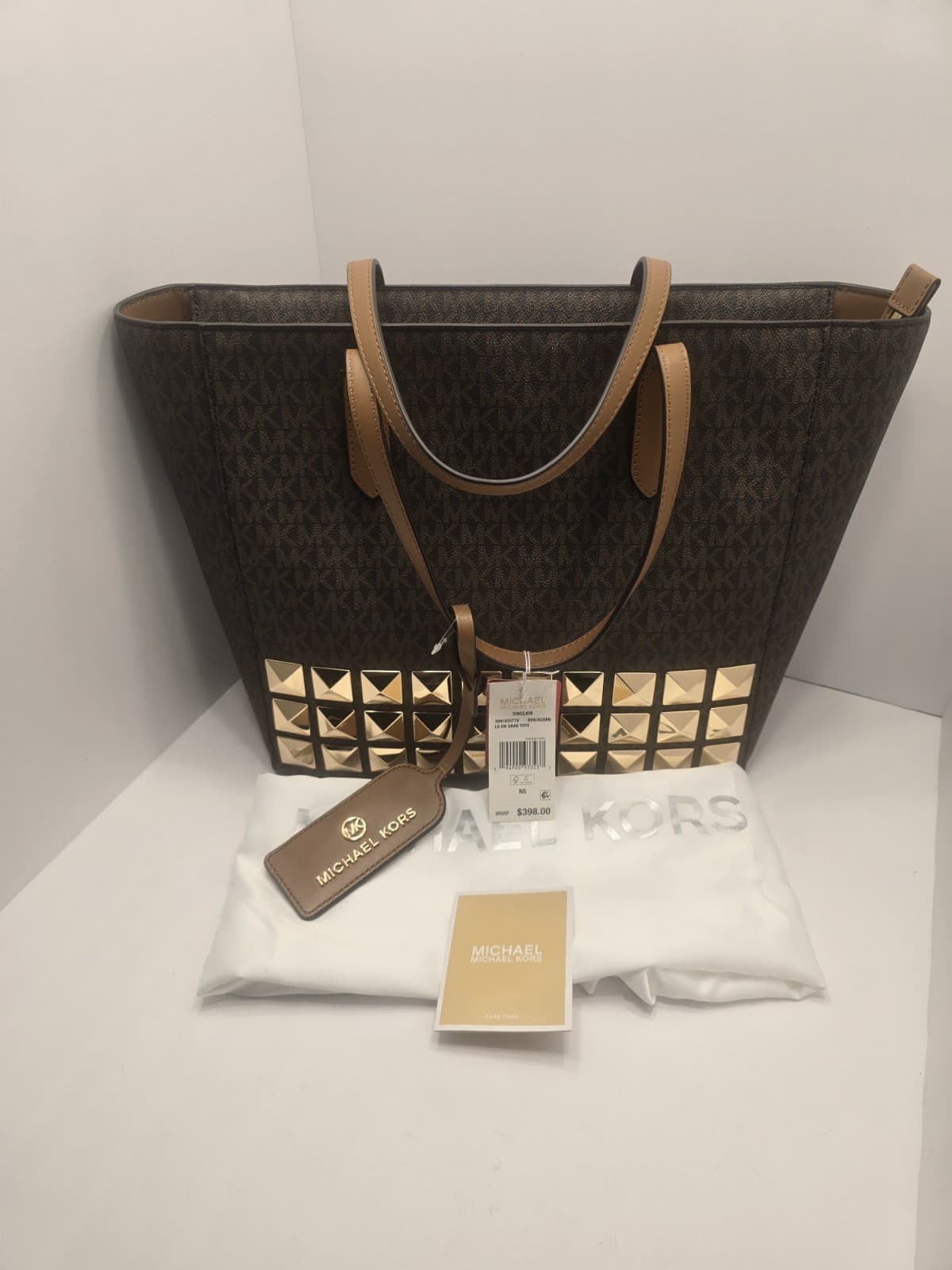 NEW MICHAEL Kors Sinclair Large Studded Logo Tote Brown/Acorn MSRP $398 - Thumbnail 21