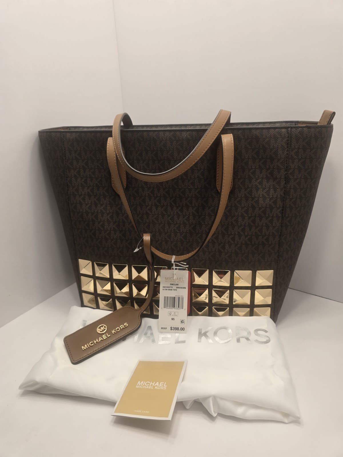 NEW MICHAEL Kors Sinclair Large Studded Logo Tote Brown/Acorn MSRP $398 - Thumbnail 22