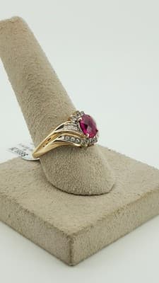 Synthetic Ruby Lady's Stone & Diamond Ring 18 Diamonds .60 Carat T.W (GJE003672) - Thumbnail 7