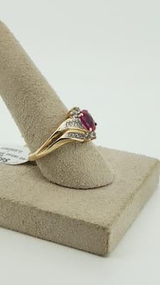Synthetic Ruby Lady's Stone & Diamond Ring 18 Diamonds .60 Carat T.W (GJE003672) - Thumbnail 6