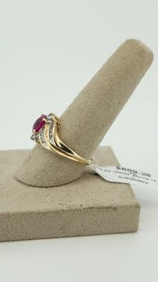 Synthetic Ruby Lady's Stone & Diamond Ring 18 Diamonds .60 Carat T.W (GJE003672) - Thumbnail 5