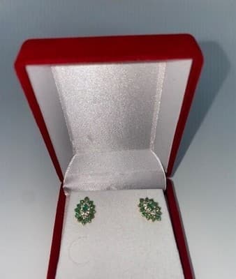 Emerald Gold-Diamond & Stone Earrings 12 Diamonds .36 Carat T.W. (I-275) - Thumbnail 2