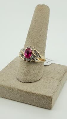 Synthetic Ruby Lady's Stone & Diamond Ring 18 Diamonds .60 Carat T.W (GJE003672) - Thumbnail 3