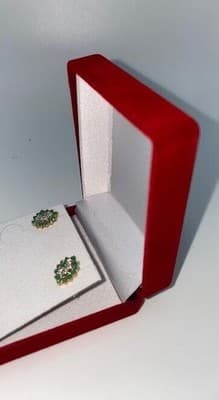 Emerald Gold-Diamond & Stone Earrings 12 Diamonds .36 Carat T.W. (I-275) - Thumbnail 5