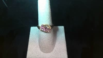 Synthetic Pink Tourmaline Lady's Stone & Diamond Ring 2 Diamonds .10 (GJE003499) - Thumbnail 2