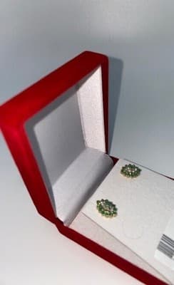 Emerald Gold-Diamond & Stone Earrings 12 Diamonds .36 Carat T.W. (I-275) - Thumbnail 4