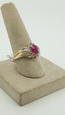 Synthetic Ruby Lady's Stone & Diamond Ring 18 Diamonds .60 Carat T.W (GJE003672) - Image 1