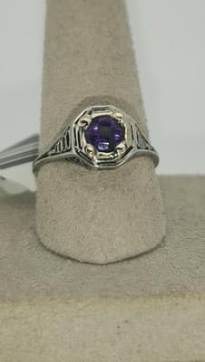 Amethyst Lady's Stone Ring 18K White Gold 2.17g Size:6.5 (GJE000170) - Thumbnail 8