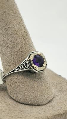 Amethyst Lady's Stone Ring 18K White Gold 2.17g Size:6.5 (GJE000170) - Thumbnail 6