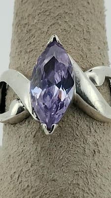 Purple Stone Lady's Silver & Stone Ring 925 Silver 3.04g Size:5 (GJE003549) - Thumbnail 10