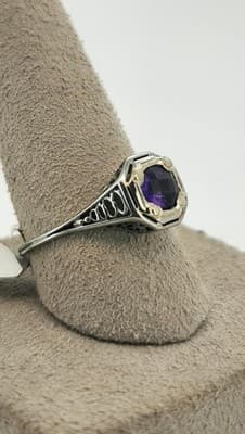 Amethyst Lady's Stone Ring 18K White Gold 2.17g Size:6.5 (GJE000170) - Thumbnail 2
