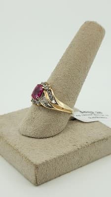 Synthetic Ruby Lady's Stone & Diamond Ring 18 Diamonds .60 Carat T.W (GJE003672) - Thumbnail 4