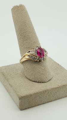 Synthetic Ruby Lady's Stone & Diamond Ring 18 Diamonds .60 Carat T.W (GJE003672) - Thumbnail 8