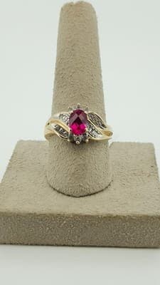 Synthetic Ruby Lady's Stone & Diamond Ring 18 Diamonds .60 Carat T.W (GJE003672) - Thumbnail 9