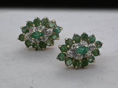 Emerald Gold-Diamond & Stone Earrings 12 Diamonds .36 Carat T.W. (I-275) - Image 1