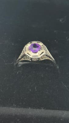 Amethyst Lady's Stone Ring 18K White Gold 2.17g Size:6.5 (GJE000170) - Thumbnail 11