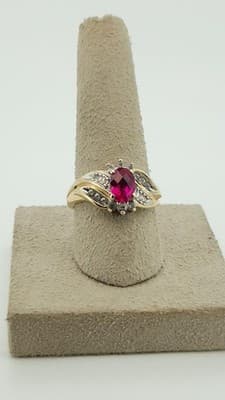 Synthetic Ruby Lady's Stone & Diamond Ring 18 Diamonds .60 Carat T.W (GJE003672) - Thumbnail 2
