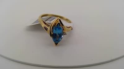 Blue Topaz Lady's Stone Ring 10K Yellow Gold 1.82g Size:6 (GJE000182) - Thumbnail 6