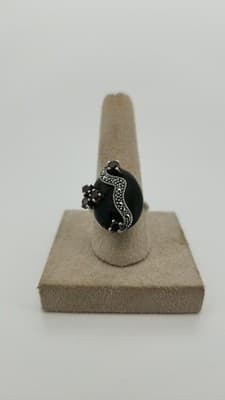 Black Stone Unisex Silver & Stone Ring 925 Silver 7.09g Size:6.5 (GJE003576) - Thumbnail 11