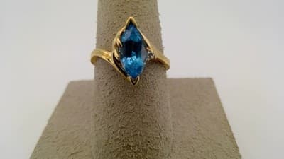 Blue Topaz Lady's Stone Ring 10K Yellow Gold 1.82g Size:6 (GJE000182) - Thumbnail 9