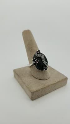 Black Stone Unisex Silver & Stone Ring 925 Silver 7.09g Size:6.5 (GJE003576) - Thumbnail 10