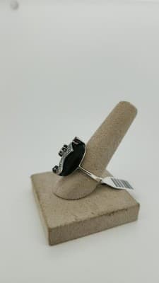 Black Stone Unisex Silver & Stone Ring 925 Silver 7.09g Size:6.5 (GJE003576) - Thumbnail 5