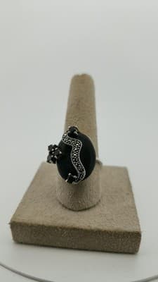 Black Stone Unisex Silver & Stone Ring 925 Silver 7.09g Size:6.5 (GJE003576) - Thumbnail 4