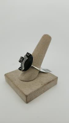 Black Stone Unisex Silver & Stone Ring 925 Silver 7.09g Size:6.5 (GJE003576) - Thumbnail 7