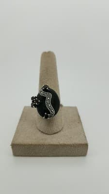 Black Stone Unisex Silver & Stone Ring 925 Silver 7.09g Size:6.5 (GJE003576) - Thumbnail 6