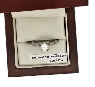 Round Solitaire Diamond Platinum Cathedral Engagement Ring, .70 CT, 5.08G. VS2 - Thumbnail 2