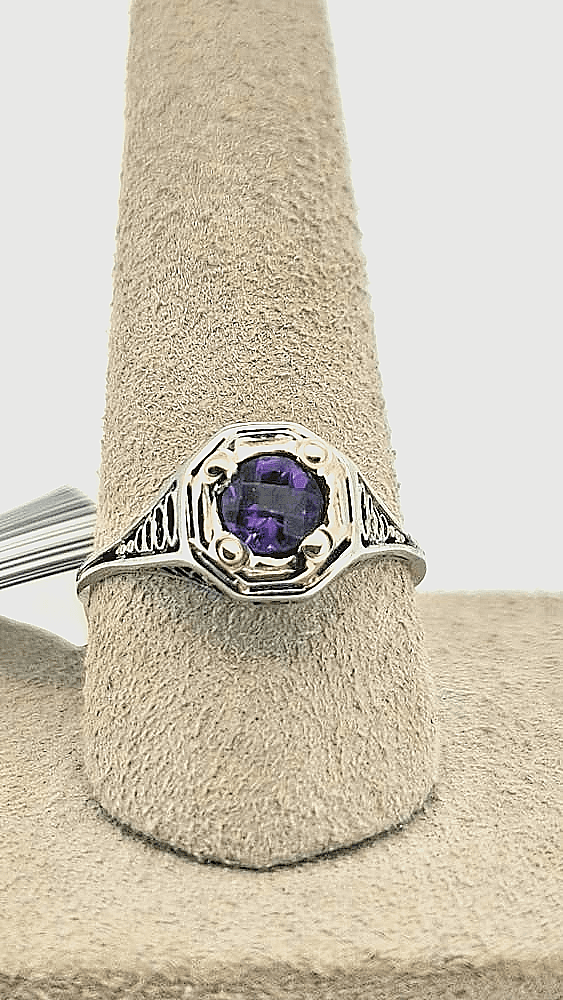 Amethyst Lady's Stone Ring 18K White Gold 2.17g Size:6.5 (GJE000170) - Thumbnail 7