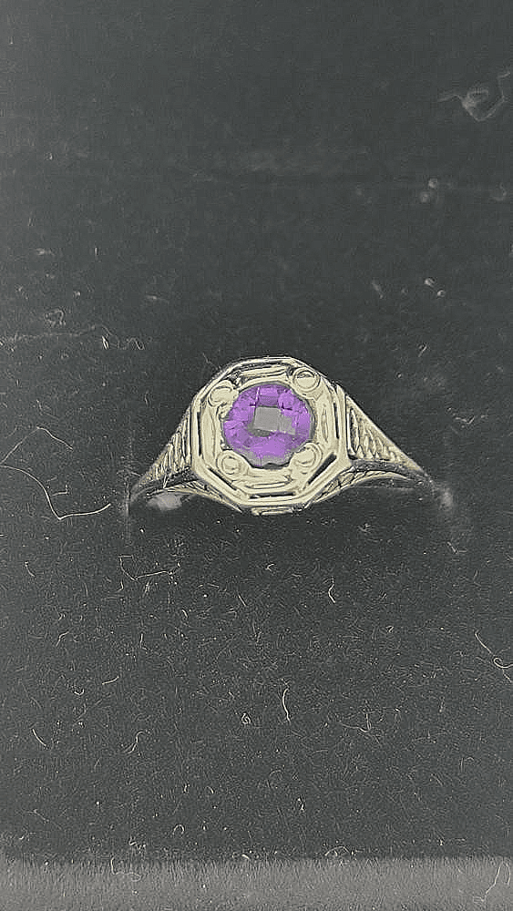 Amethyst Lady's Stone Ring 18K White Gold 2.17g Size:6.5 (GJE000170) - Thumbnail 12