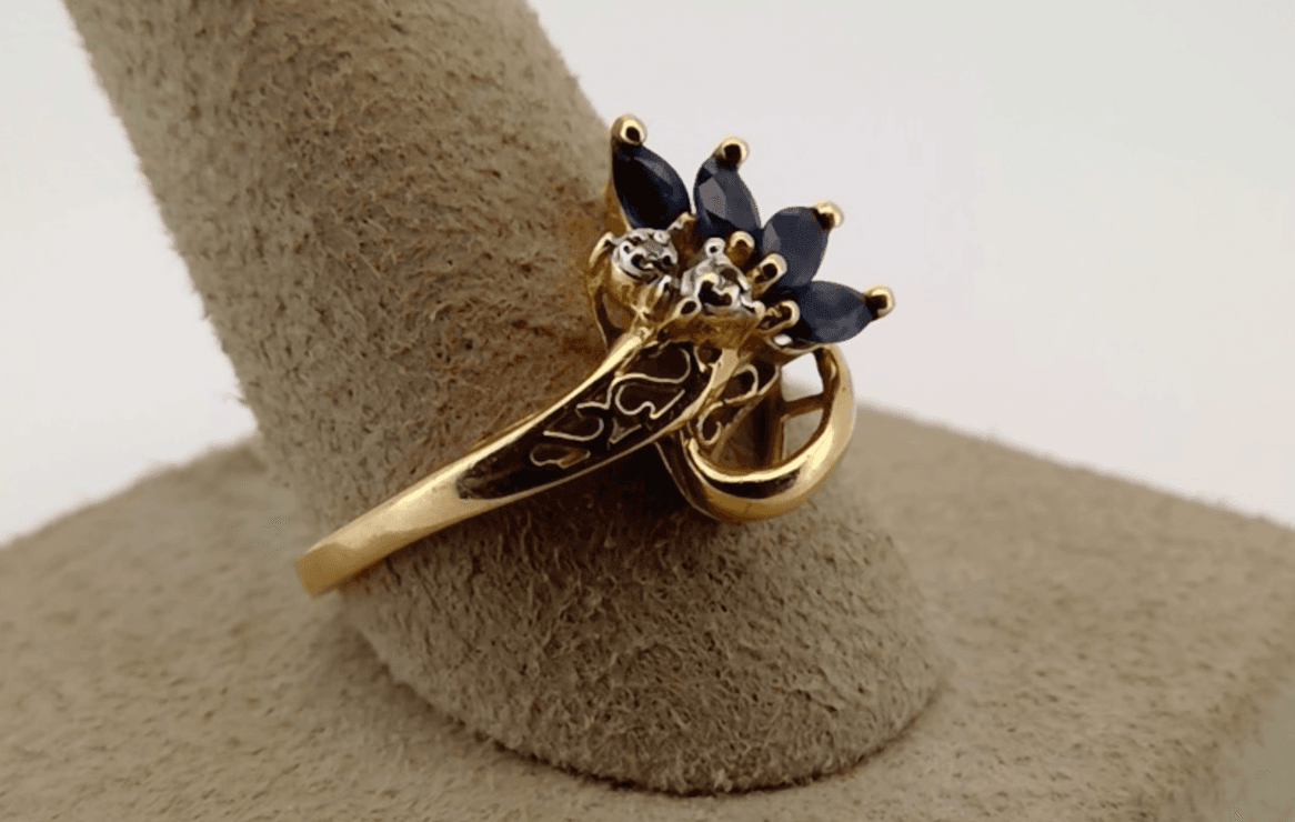 Vintage Sapphire Lady's Stone & Diamond Ring 2 Diamonds .02 Carat T.W. - Thumbnail 4