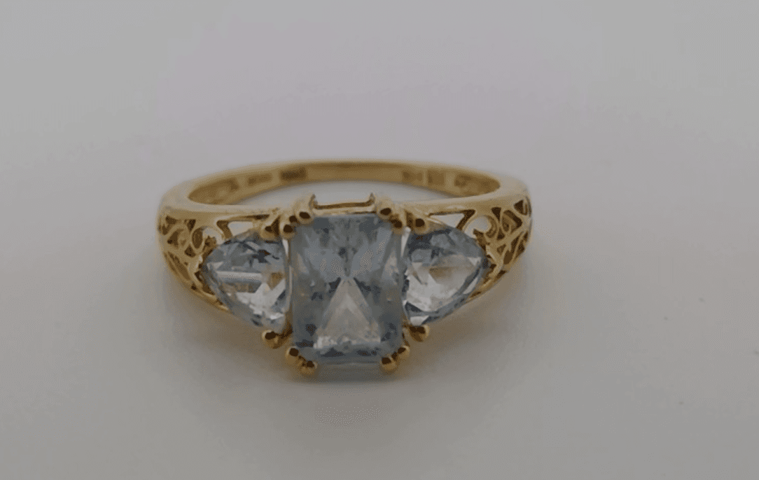 Vintage Aquamarine Lady's Stone Ring 14K Yellow Gold 2.97g - Thumbnail 2