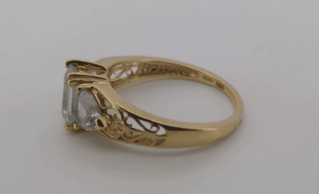 Vintage Aquamarine Lady's Stone Ring 14K Yellow Gold 2.97g - Thumbnail 5