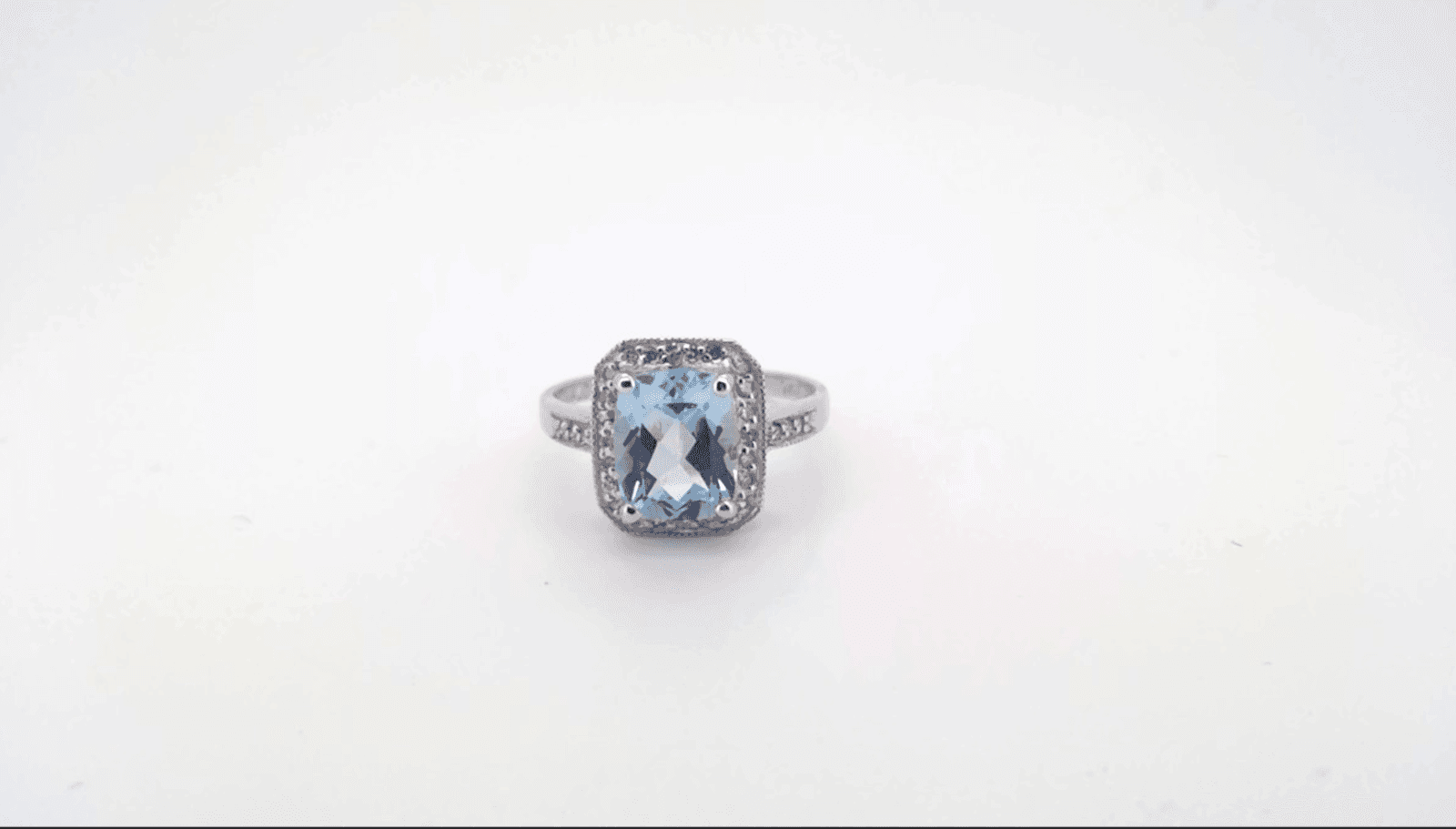 Blue Topaz Lady's Stone & Diamond Ring 18kt WHITE GOLD - Thumbnail 4