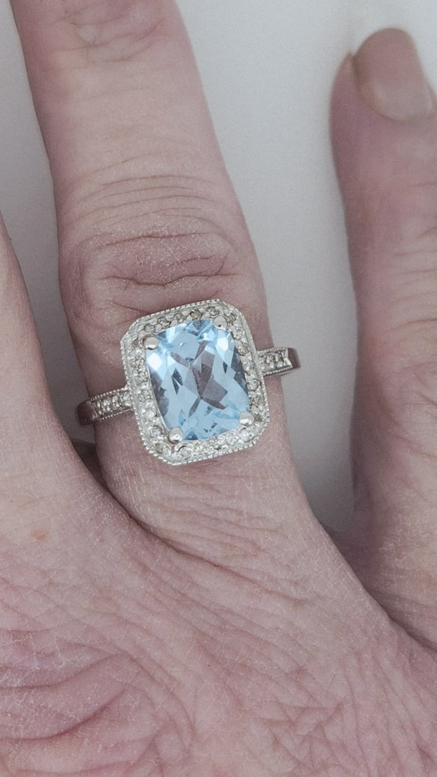 Blue Topaz Lady's Stone & Diamond Ring 18kt WHITE GOLD - Thumbnail 12