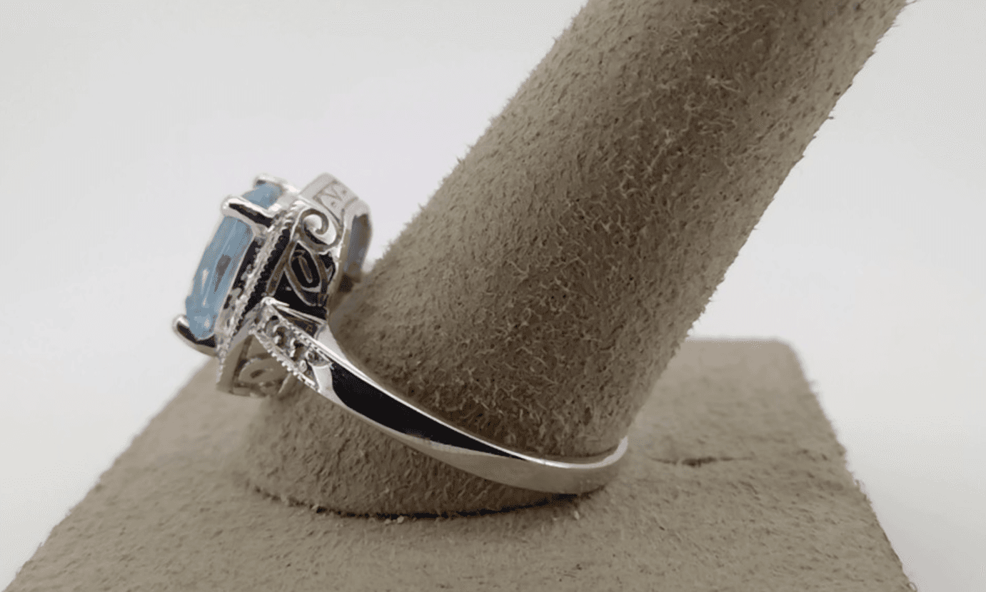 Blue Topaz Lady's Stone & Diamond Ring 18kt WHITE GOLD - Thumbnail 11