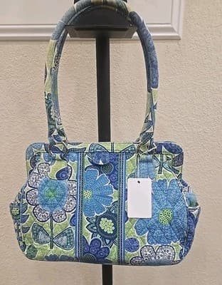 Vera Bradley Little Mandy Doodle Daisy Purse Floral Blue and Green Bag - Image 1